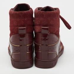 Louis Vuitton Burgundy Monogram Suede and Patent Leather Cliff Top Wedge Sneakers Size 37