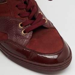 Louis Vuitton Burgundy Monogram Suede and Patent Leather Cliff Top Wedge Sneakers Size 37