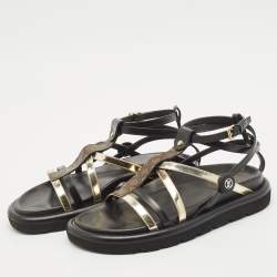 Louis Vuitton Black/gold Monogram Canvas and Leather Monogram Pool Pillow Comfort Flat Sandals Size 39
