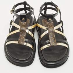 Louis Vuitton Black/gold Monogram Canvas and Leather Monogram Pool Pillow Comfort Flat Sandals Size 39