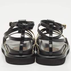 Louis Vuitton Black/gold Monogram Canvas and Leather Monogram Pool Pillow Comfort Flat Sandals Size 39