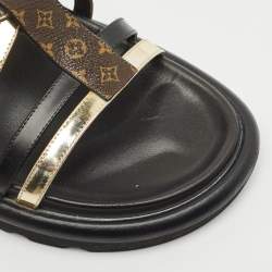 Louis Vuitton Black/gold Monogram Canvas and Leather Monogram Pool Pillow Comfort Flat Sandals Size 39