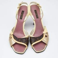 Louis Vuitton Monogram Canvas and Patent Leather Slingback Sandals Size 37