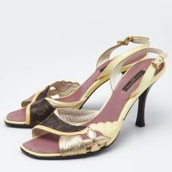 Louis Vuitton Monogram Canvas and Patent Leather Slingback Sandals Size 37