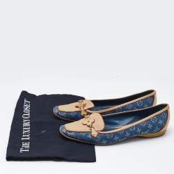 Pre Owned Louis Vuitton Navy Blue Monogram Denim and Leather Cap-Toe Ballet Flats Size 37