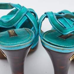 Louis Vuitton Blue Ostrich Leather Ankle Strap Sandals Size 37