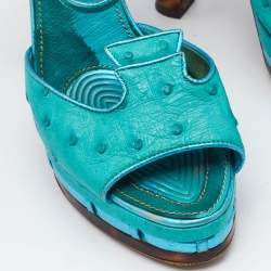 Louis Vuitton Blue Ostrich Leather Ankle Strap Sandals Size 37