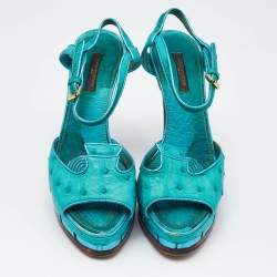 Louis Vuitton Blue Ostrich Leather Ankle Strap Sandals Size 37
