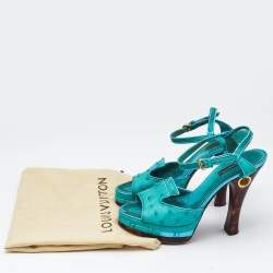 Louis Vuitton Blue Ostrich Leather Ankle Strap Sandals Size 37