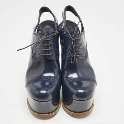 Louis Vuitton Navy Blue Patent Leather Louisiana Slingback Booties Size 40