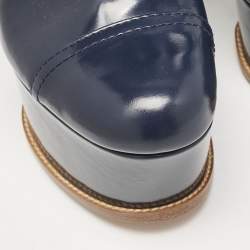 Louis Vuitton Navy Blue Patent Leather Louisiana Slingback Booties Size 40