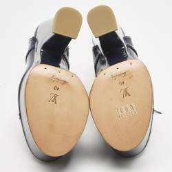 Louis Vuitton Navy Blue Patent Leather Louisiana Slingback Booties Size 40