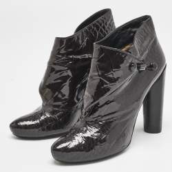 Louis Vuitton Black Croc Embossed Patent Leather Cornelia Booties Size 38.5