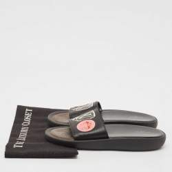 Louis Vuitton Black Leather LV Flamingo Flat Slide Sandals Size 39
