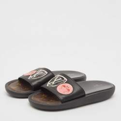 Louis Vuitton Black Leather LV Flamingo Flat Slide Sandals Size 39