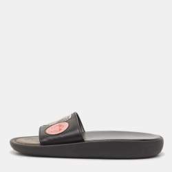 Louis Vuitton Black Leather LV Flamingo Flat Slide Sandals Size 39