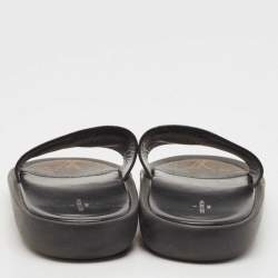 Louis Vuitton Black Leather LV Flamingo Flat Slide Sandals Size 39