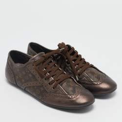 Louis Vuitton Monogram Canvas and Brogue Leather Lyrics Low Top Sneakers Size 38