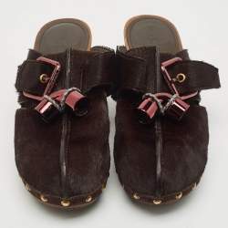 Louis Vuitton Brown Calf Hair Buckle Clogs Size 38