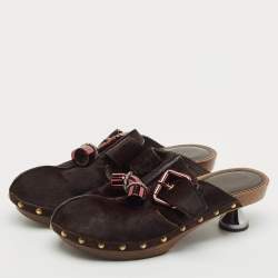 Louis Vuitton Brown Calf Hair Buckle Clogs Size 38