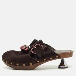 Louis Vuitton Brown Calf Hair Buckle Clogs Size 38