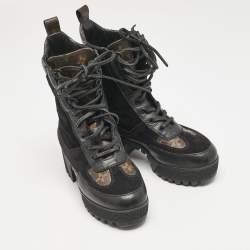 Louis Vuitton Black/Brown Suede and Monogram Canvas Laureate Desert Boots Size 34