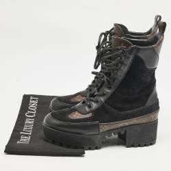 Louis Vuitton Black/Brown Suede and Monogram Canvas Laureate Desert Boots Size 34