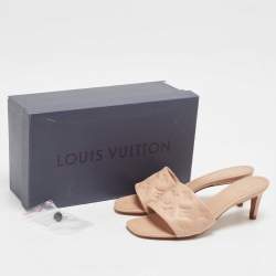 Louis Vuitton Beige Monogram Embossed Leather Revival Slide Sandals Size 37