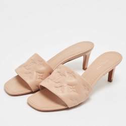 Louis Vuitton Beige Monogram Embossed Leather Revival Slide Sandals Size 37