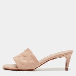 Louis Vuitton Beige Monogram Embossed Leather Revival Slide Sandals Size 37