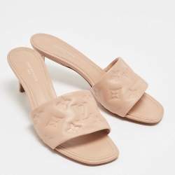 Louis Vuitton Beige Monogram Embossed Leather Revival Slide Sandals Size 37