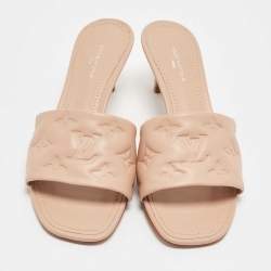 Louis Vuitton Beige Monogram Embossed Leather Revival Slide Sandals Size 37