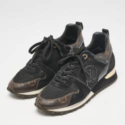 Louis Vuitton Black/Brown Mesh and Monogram Canvas Run Away Sneakers Size 38.5
