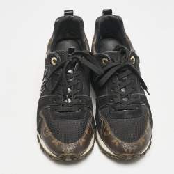 Louis Vuitton Black/Brown Mesh and Monogram Canvas Run Away Sneakers Size 38.5