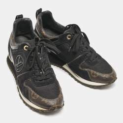 Louis Vuitton Black/Brown Mesh and Monogram Canvas Run Away Sneakers Size 38.5