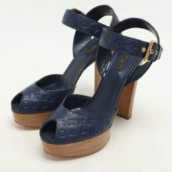 Louis Vuitton Blue Monogram Emrpiente Leather Platform Pumps Size 40
