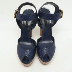 Louis Vuitton Blue Monogram Emrpiente Leather Platform Pumps Size 40