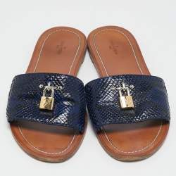 Louis Vuitton Blue Python Lock It Flat Slides Size 42