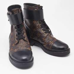 Louis Vuitton Brown/Black Monogram Canvas and Leather Wonderland Flat Ranger Boots Size 40