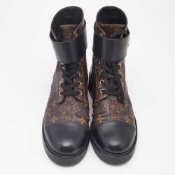 Louis Vuitton Brown/Black Monogram Canvas and Leather Wonderland Flat Ranger Boots Size 40