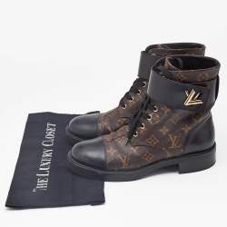 Louis Vuitton Brown/Black Monogram Canvas and Leather Wonderland Flat Ranger Boots Size 40