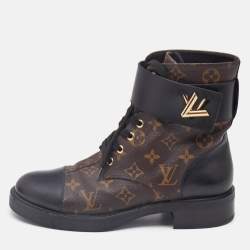 Louis Vuitton Brown/Black Monogram Canvas and Leather Wonderland Flat Ranger Boots Size 40