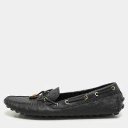 Louis Vuitton Black Monogram Empreinte Leather Gloria Loafers Size 39