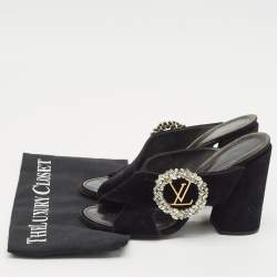 Louis Vuitton Navy Blue Velvet Block Heel Slide Sandals Size 40