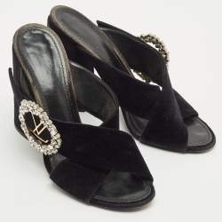 Louis Vuitton Navy Blue Velvet Block Heel Slide Sandals Size 40
