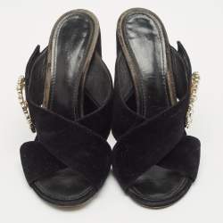Louis Vuitton Navy Blue Velvet Block Heel Slide Sandals Size 40