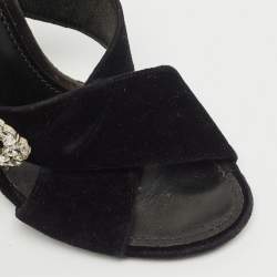 Louis Vuitton Navy Blue Velvet Block Heel Slide Sandals Size 40