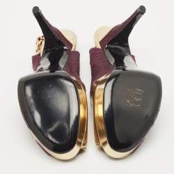 Louis Vuitton Purple/Gold Fabric and Leather Peep Toe Slingback Pumps Size 38.5