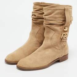 Louis Vuitton Beige Suede Buckle Ankle Boots Size 38