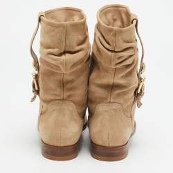 Louis Vuitton Beige Suede Buckle Ankle Boots Size 38
